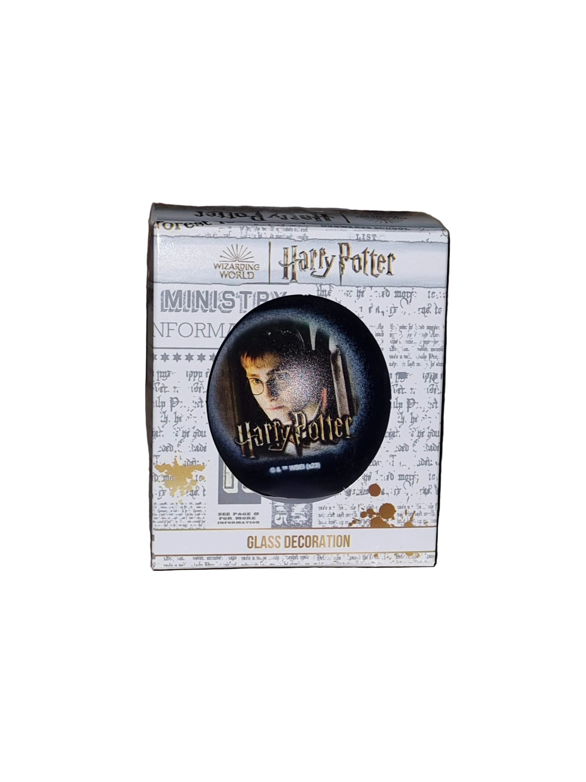 Harry Potter-themed glass Christmas bauble featuring Harry Potter