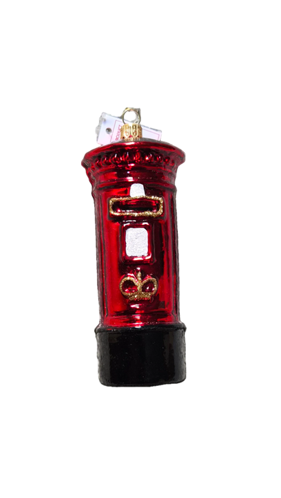 European handmade glass Christmas ornament of a British mailbox