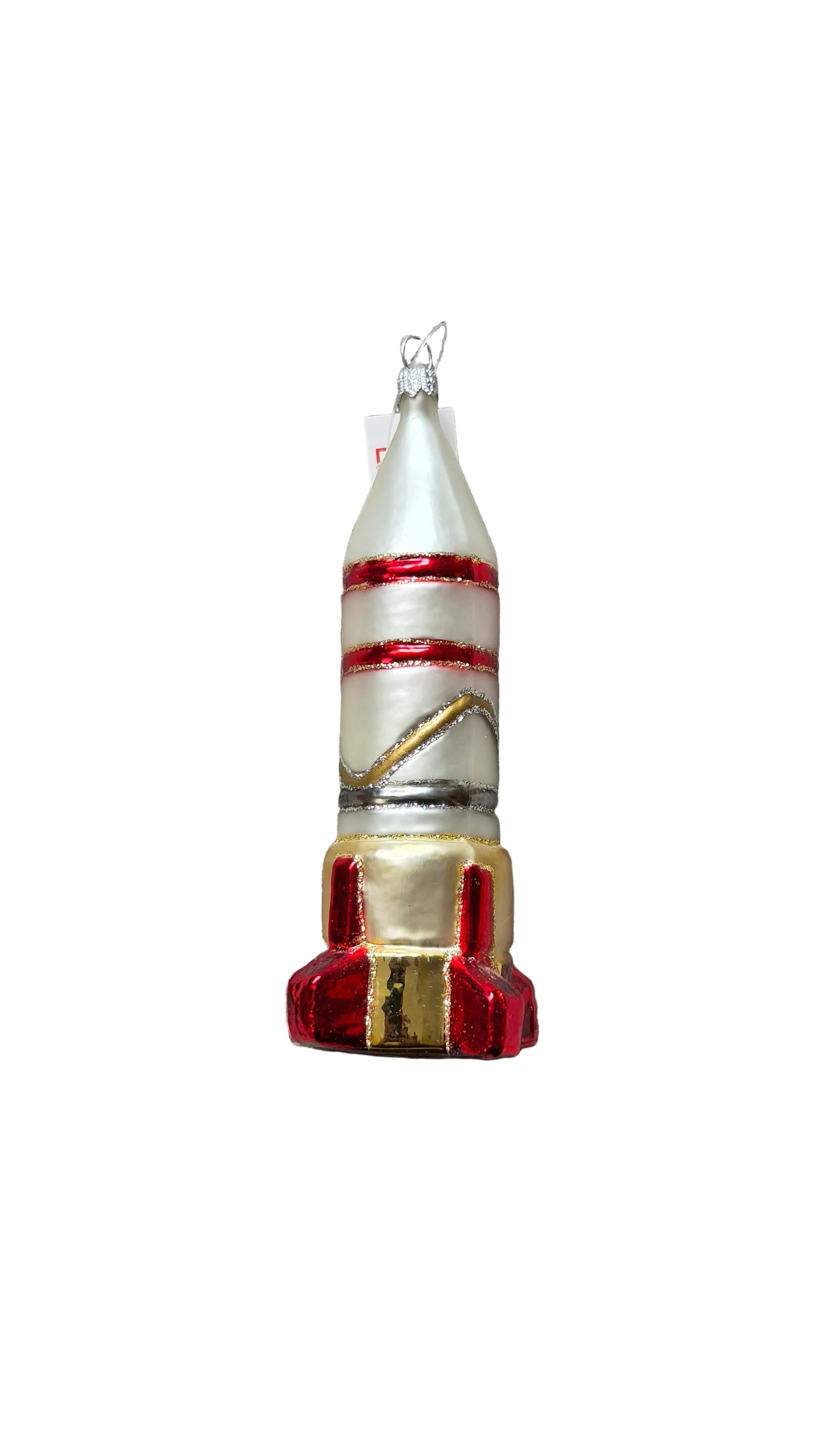 European handmade glass Christmas ornament of a rocket