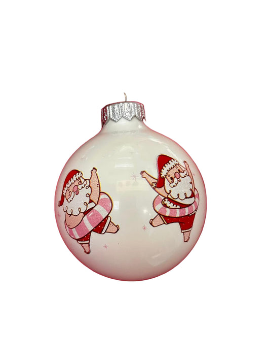 Bauble | White Bauble with Beach Santa "Merry Beachmas" (I)