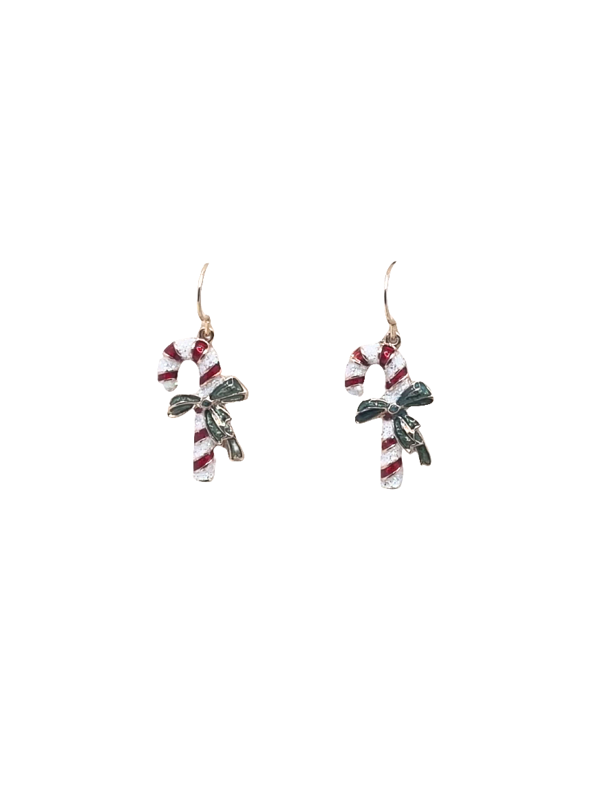 European Glass Christmas ornament of a Single Candy Cane | Earrings