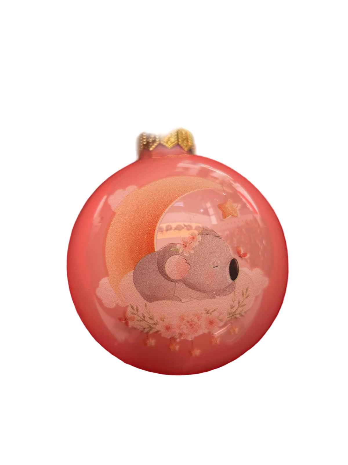 Decorative Christmas ball with a koala design on a white background