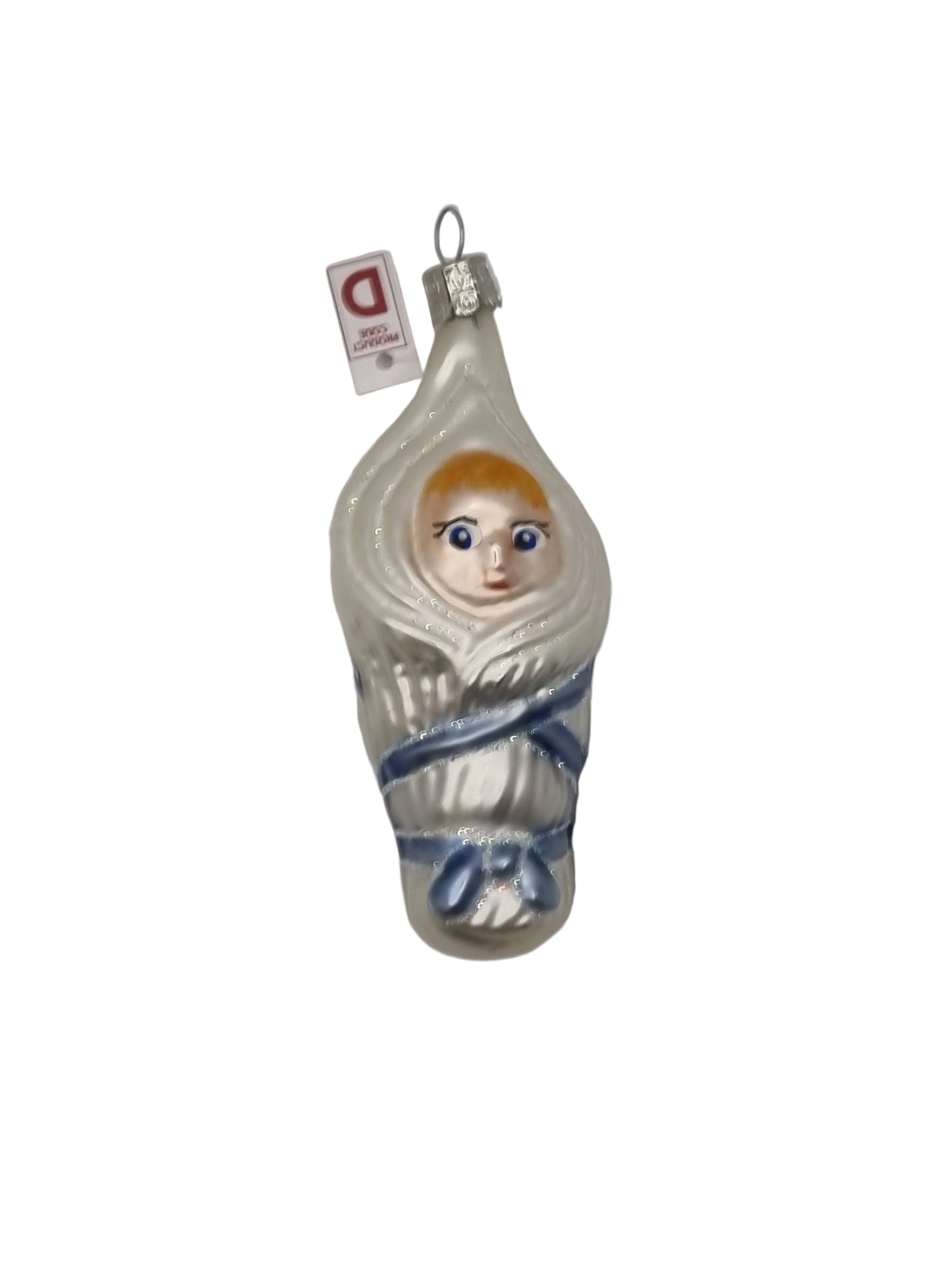 European Glass Christmas ornament of a Baby swaddled (D)
