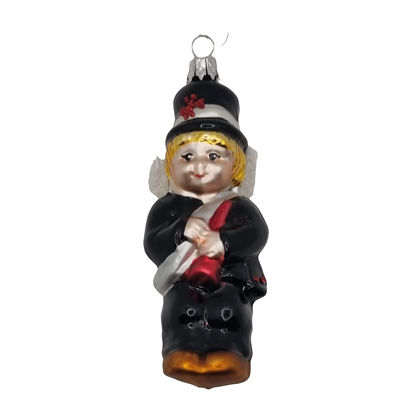 European Glass Christmas ornament of a Boy | with White Hat Gold Sash (G)