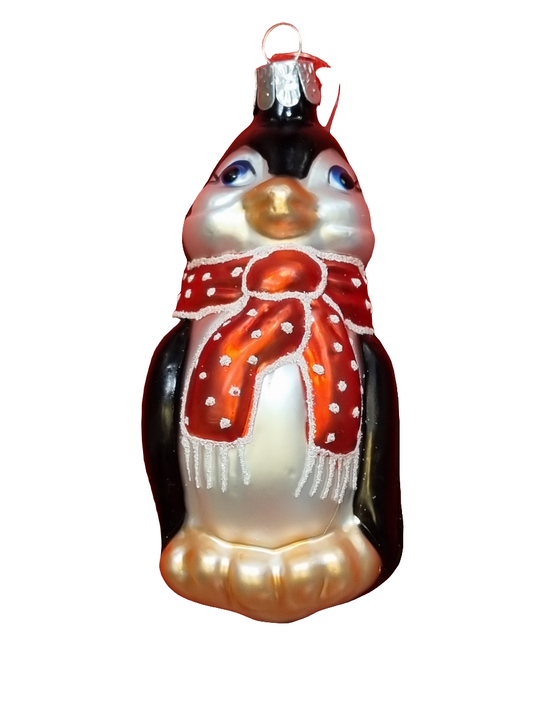 European Glass Christmas ornament of a Penguin with Scarf (I)