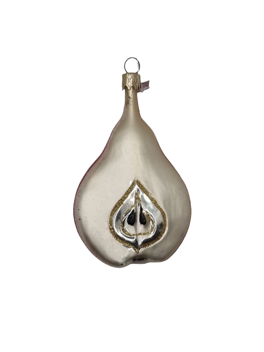European Glass Christmas ornament of a Pear half frosted (G)