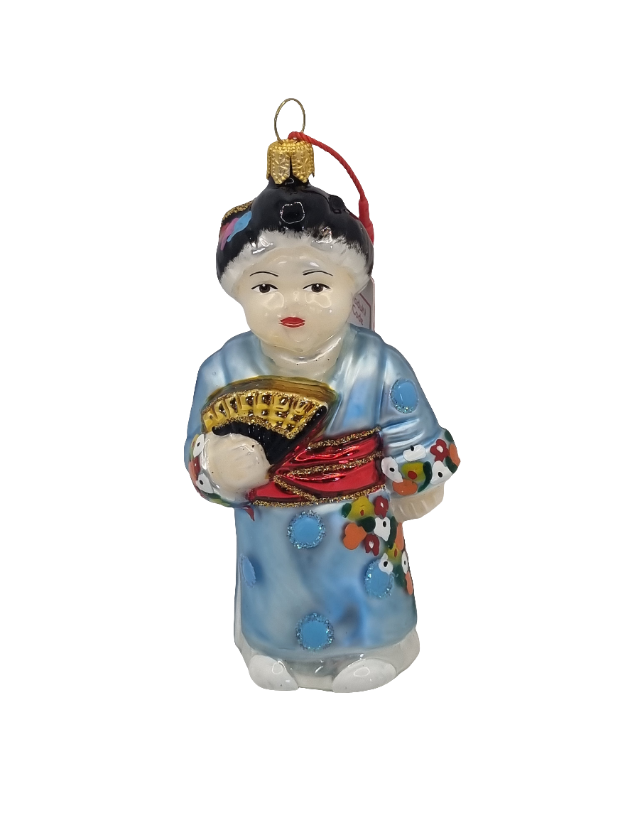 European Glass Christmas ornament of a Japanese woman (P)