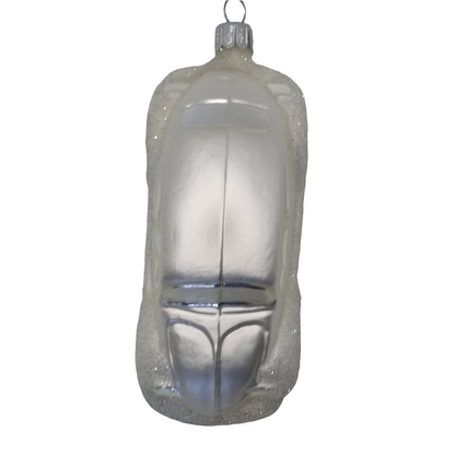 European Glass Christmas ornament of a Cars | White Rounded Car with Black Wheels (L)