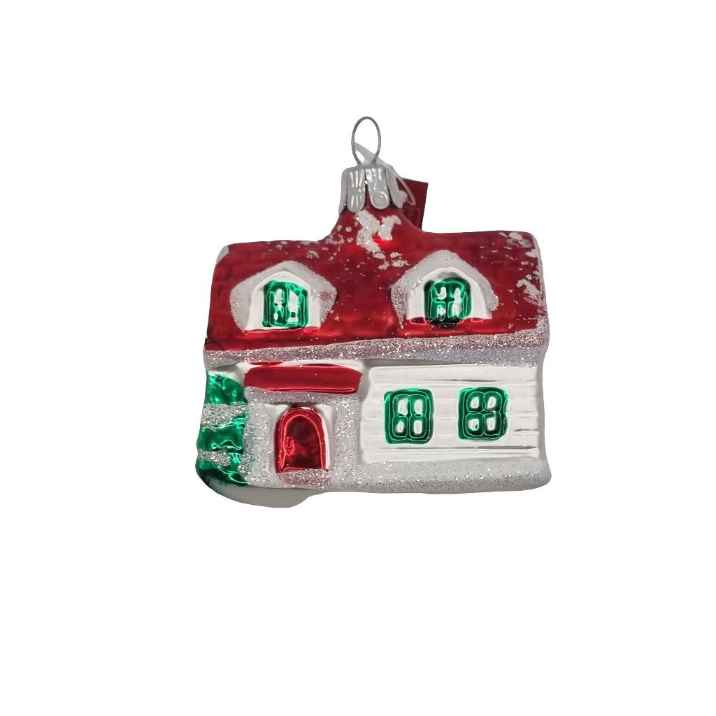 Haus Rotes Dach Weihnachtsbaum Rote Tür (D)