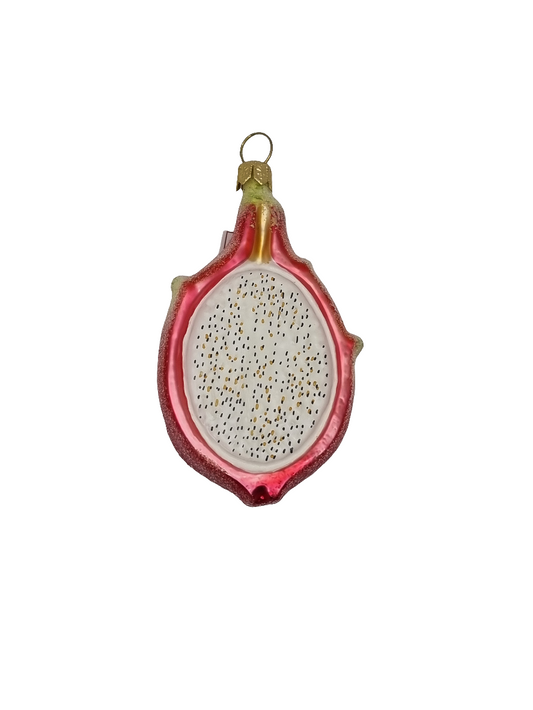 European Glass Christmas ornament of a Dragonfruit pink half frosted (K)
