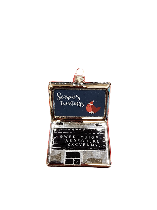 European Glass Christmas ornament of a Laptop | Seasons Tweetings (G)