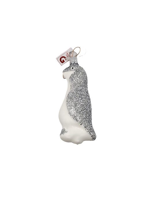 European Glass Christmas ornament of a Penguin sparkly (G)