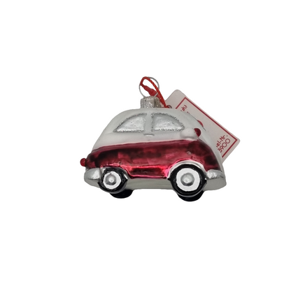 European Glass Christmas ornament of a Cars | Silver VW Beetle (P)