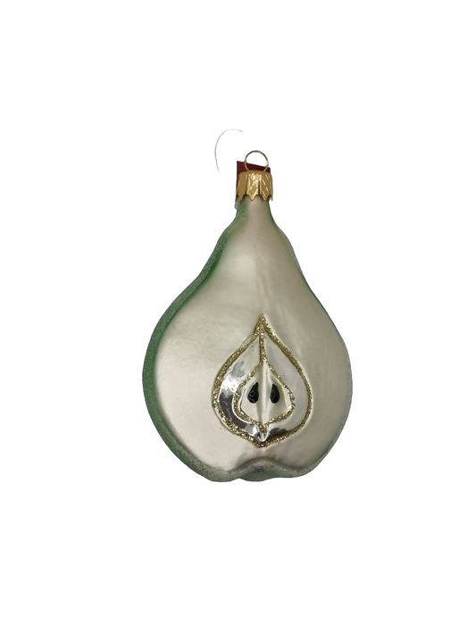 European Glass Christmas ornament of a Pear half frosted (I)