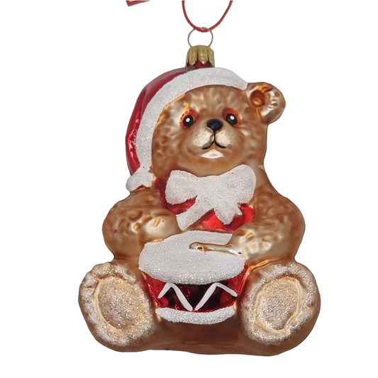 Bär | Teddybär mit Trommel und Weihnachtsmütze (Q)