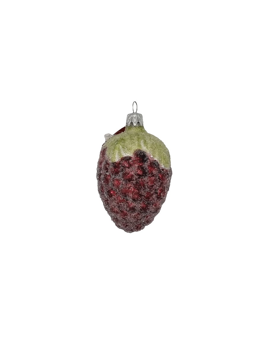 European Glass Christmas ornament of a Raspberry Frosted Green Leaves (B)
