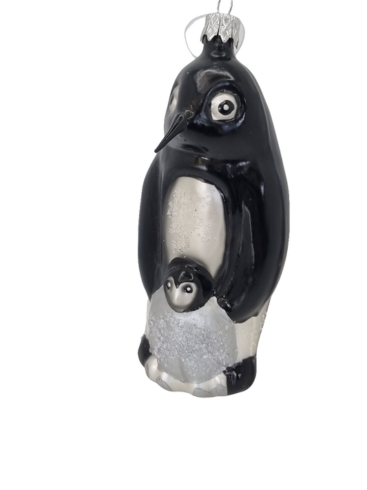 European Glass Christmas ornament of a Penguin Family (G)