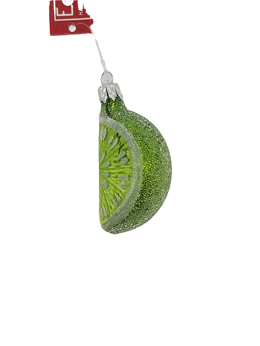 European Glass Christmas ornament of a Lime Wedge Sparkly (D)