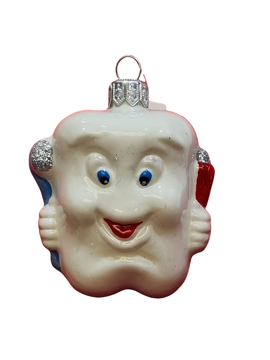European Glass Christmas ornament of a Tooth with Toothbrushes (P)