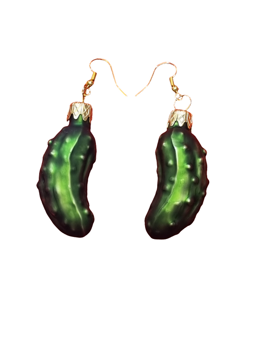 European Glass Christmas ornament of a Pickle Earrings