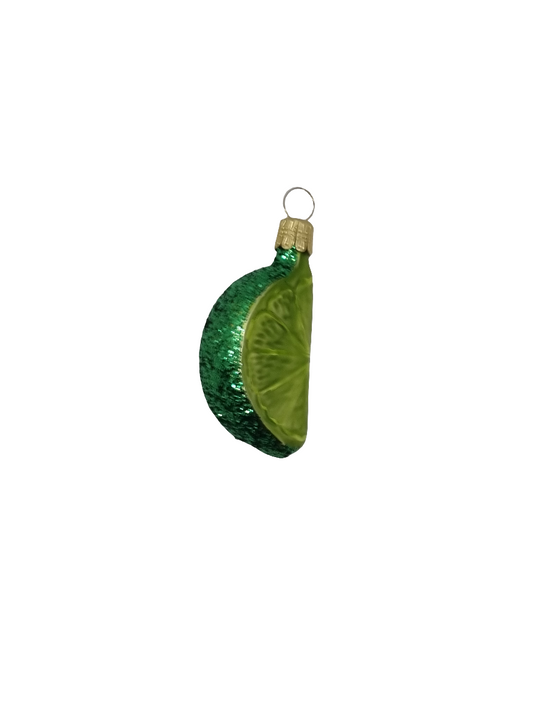 European Glass Christmas ornament of a Lime wedge sparkle (F)