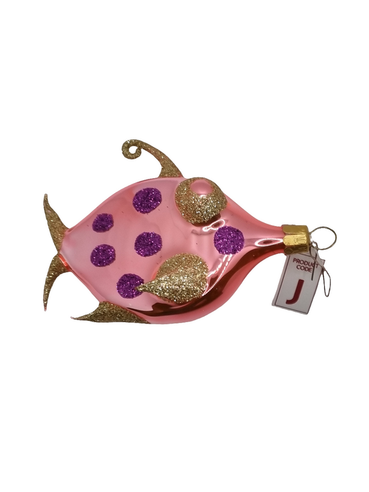 European Glass Christmas ornament of a Fish | Pink Spiky Thin Fins and Tail (J)