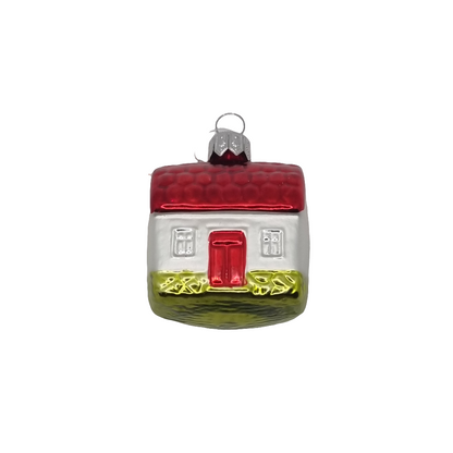 European Glass Christmas ornament of a House Green Grass Coloured Roof (F)