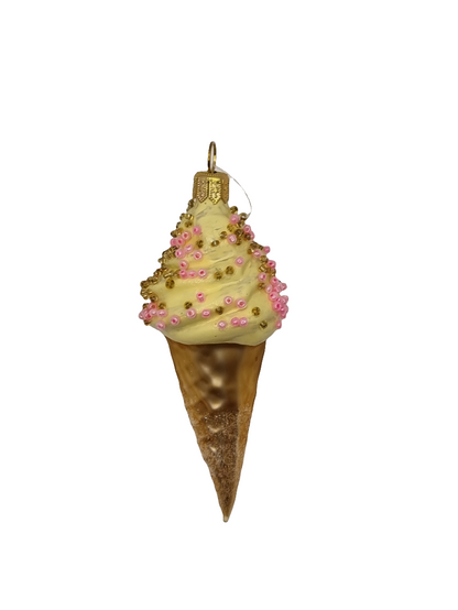European Glass Christmas ornament of a Ice cream cone bejeweled (P)