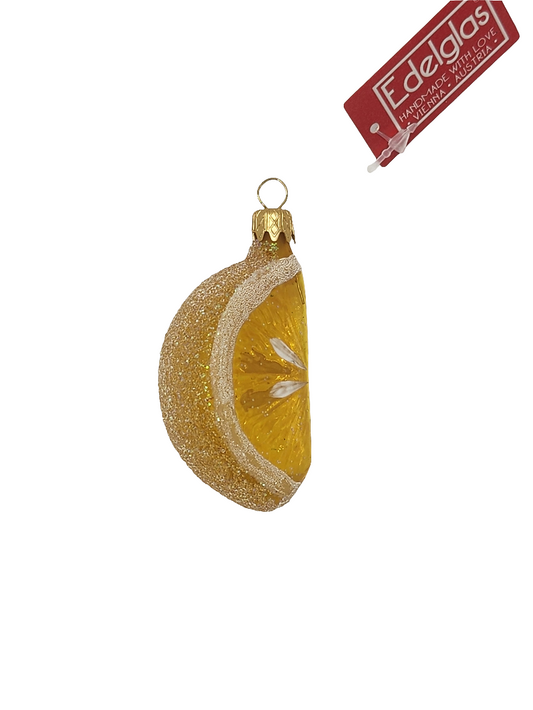 European Glass Christmas ornament of a Lemon Wedge Sparkly (D)