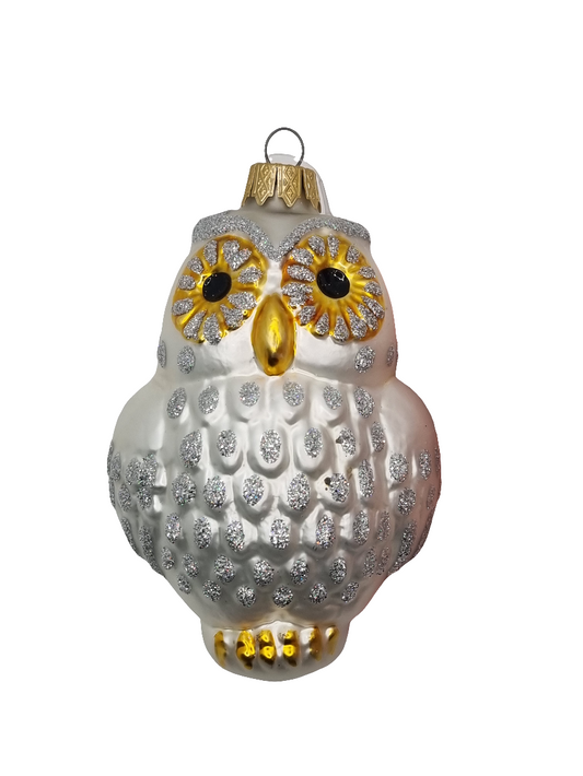 European Glass Christmas ornament of a Owl Sparkly (I)