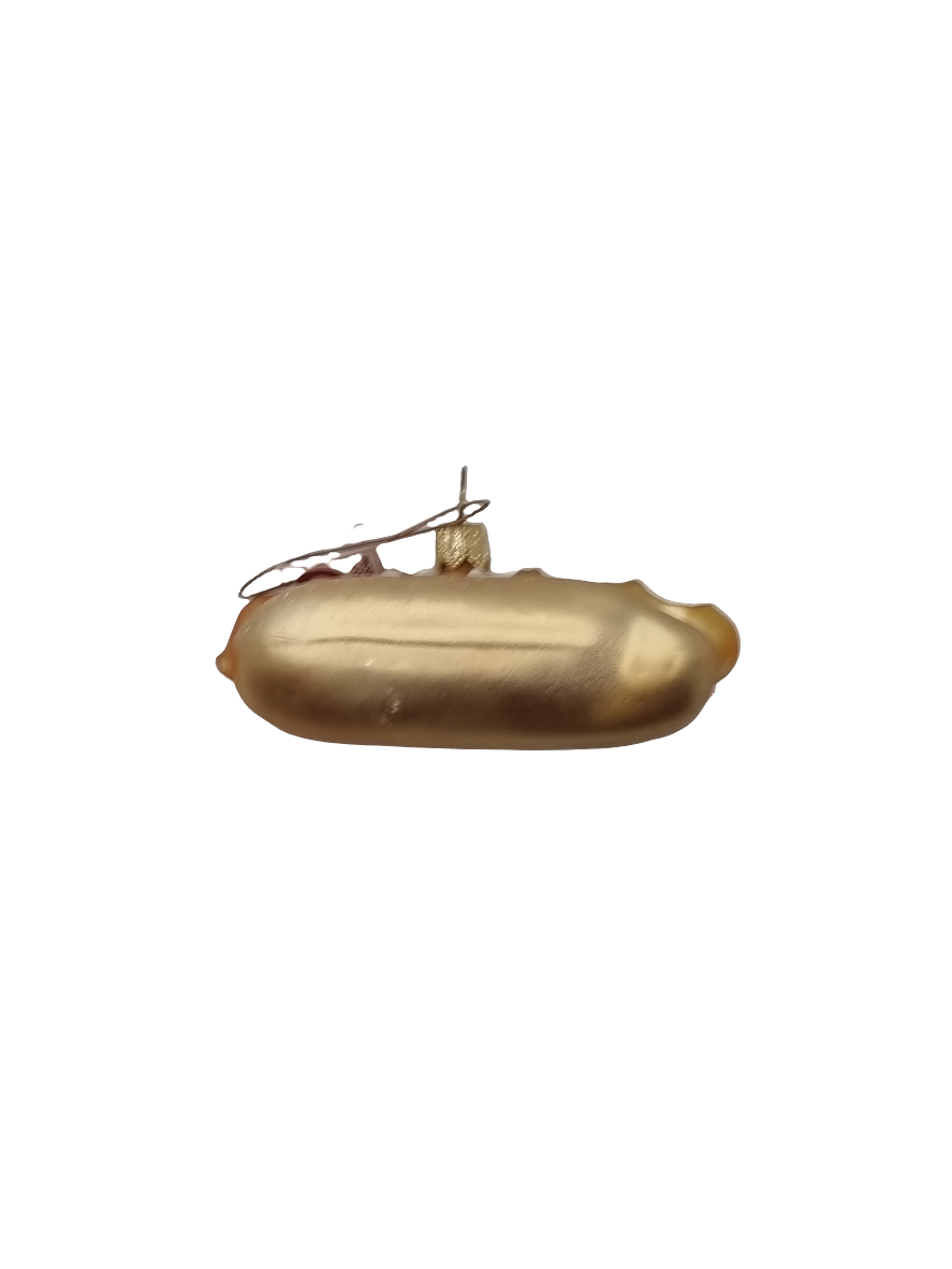 European Glass Christmas ornament of a Hot dog Mayo (G)