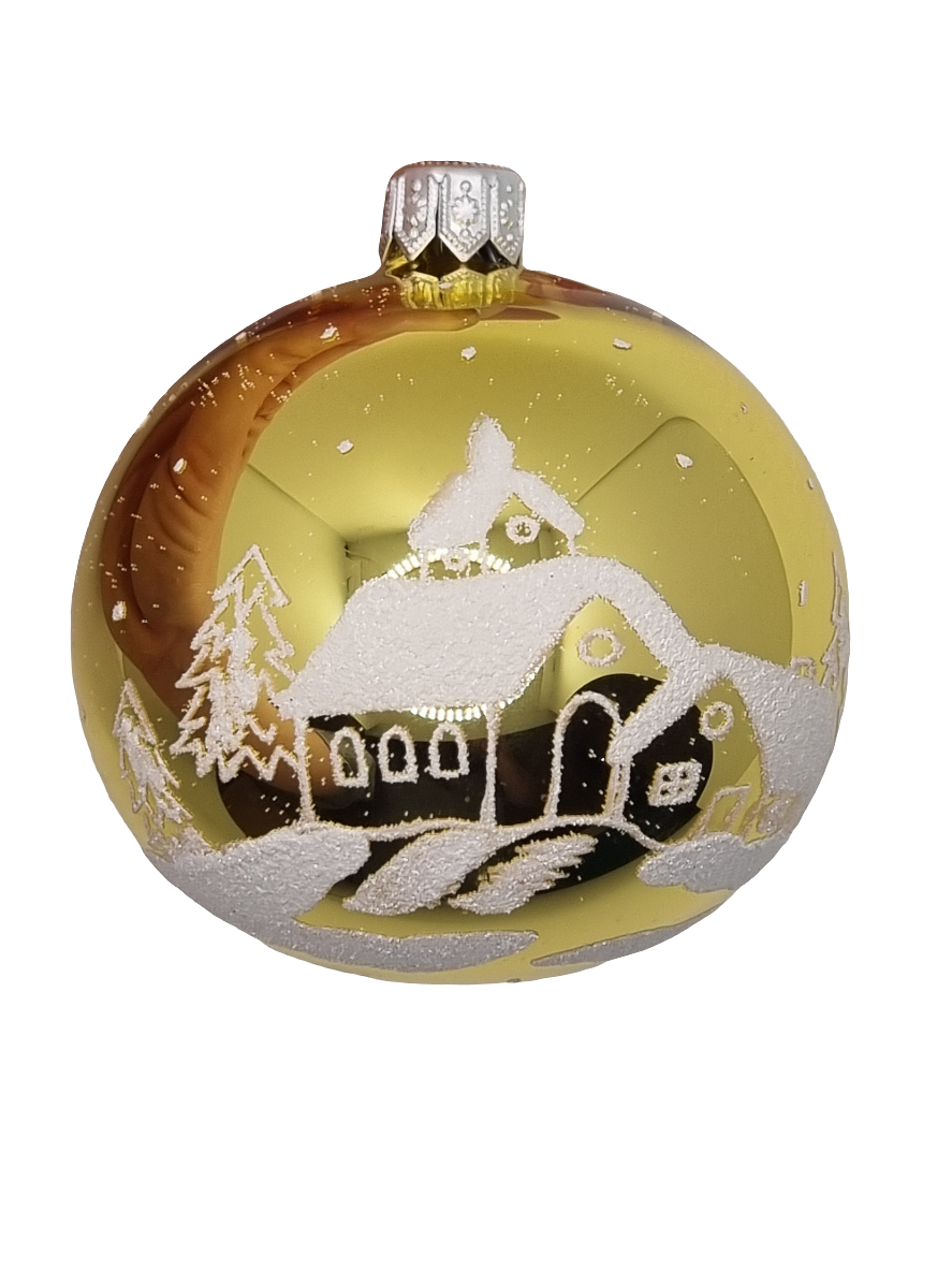 European Glass Christmas ornament of a Bauble | Coloured with Frosted House (G)
