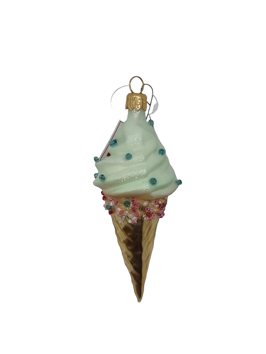 European Glass Christmas ornament of a Ice cream cone bejeweled (P)