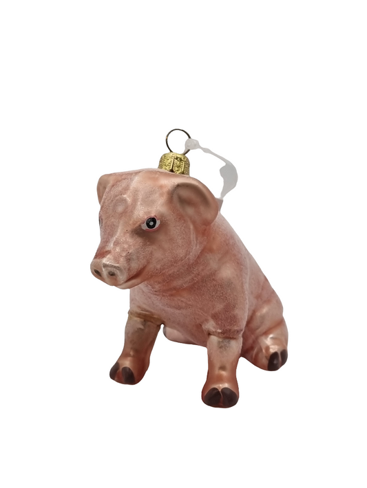 European Glass Christmas ornament of a Pig sitting large (U)