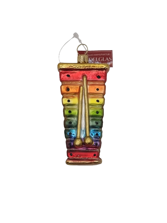 A colourful xylophone Christmas ornament made of European glass