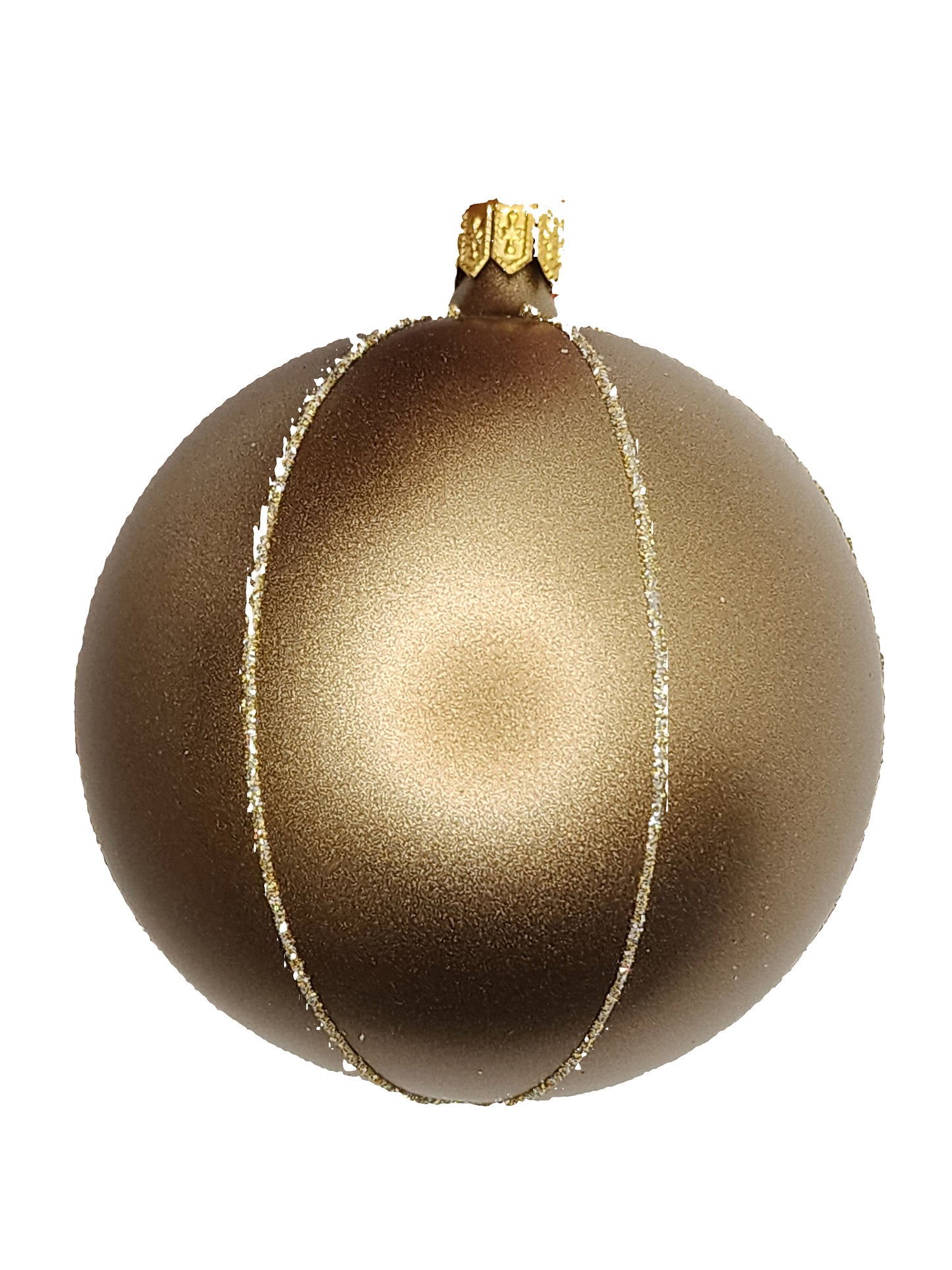 Gold Christmas ornament against a neutral background