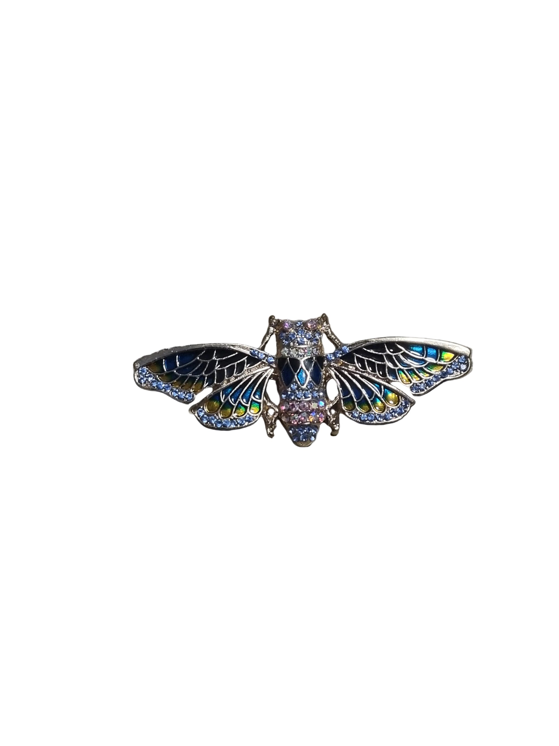 Beetle-shaped brooch with multicolored wings 