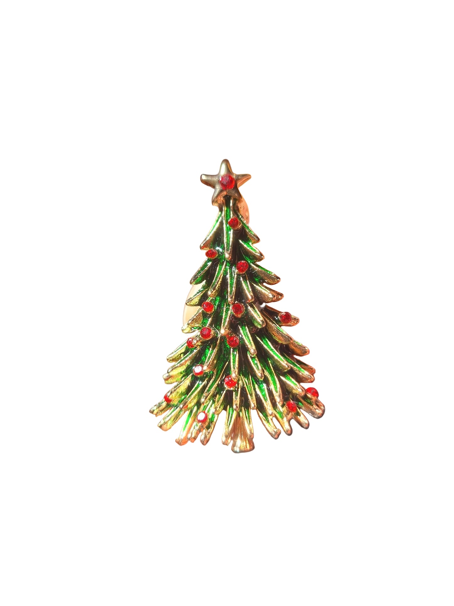 Green & Gold Spiky Christmas Tree with Red Crystals | Brooch III