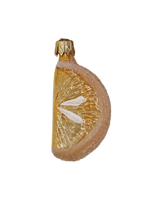 European Glass Christmas ornament of a Orange Wedge Sparkle Clear (D)