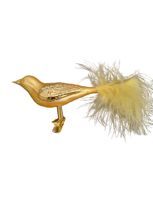 Birds on Clip (I) | Large Black and Gold Birds with Feather Tail