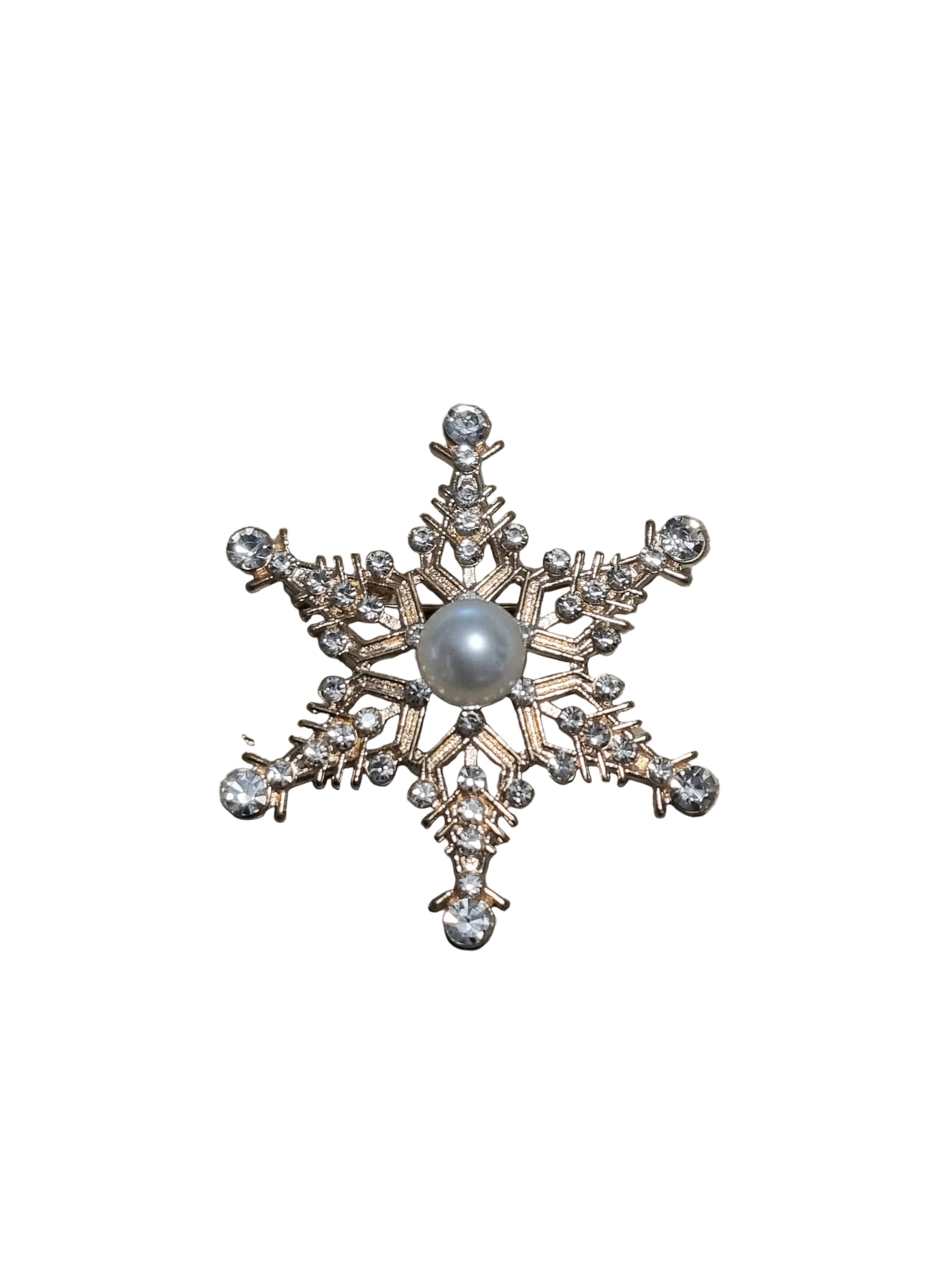 Decorative snowflake brooch with pearl center