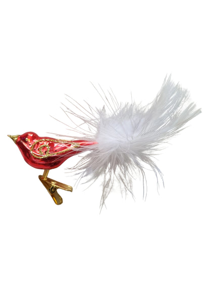 Decorative glass bird Christmas ornament with feathers 