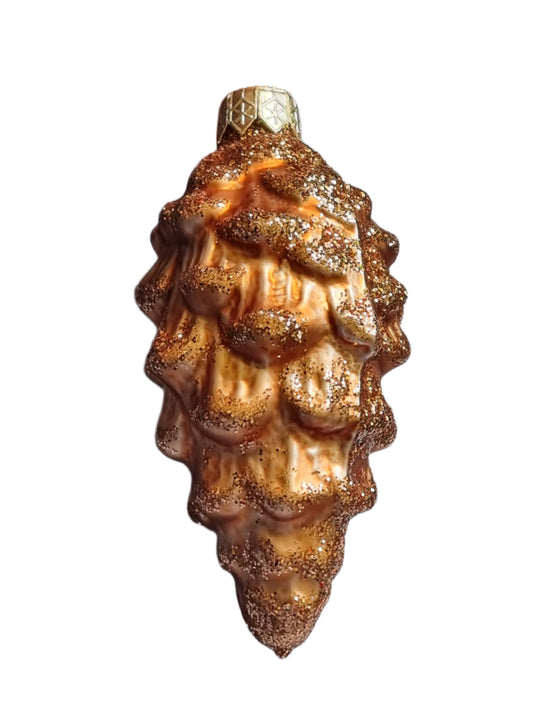 European Glass Christmas ornament of a Pinecone | Glittery Ridged (D)