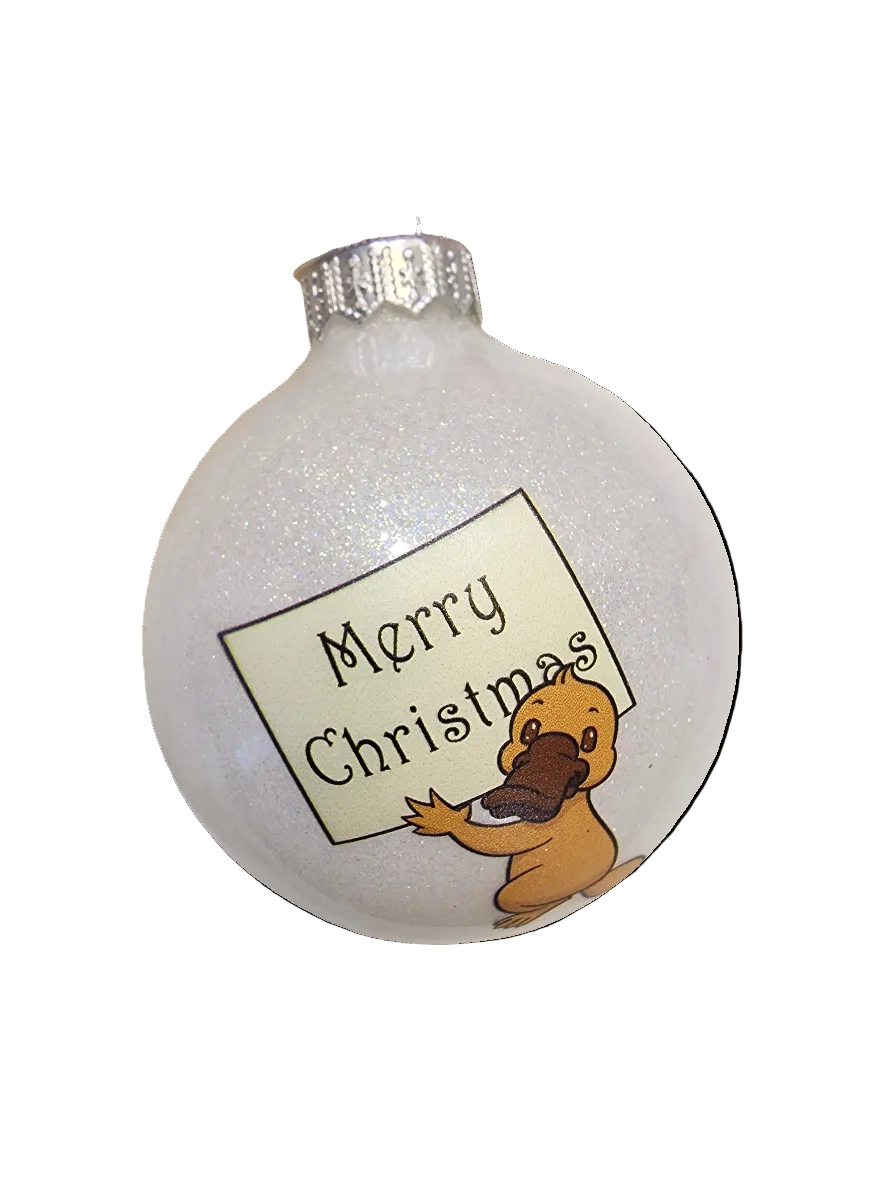 European Glass Christmas ornament of a Bauble | Platypus "Merry Christmas" (K)